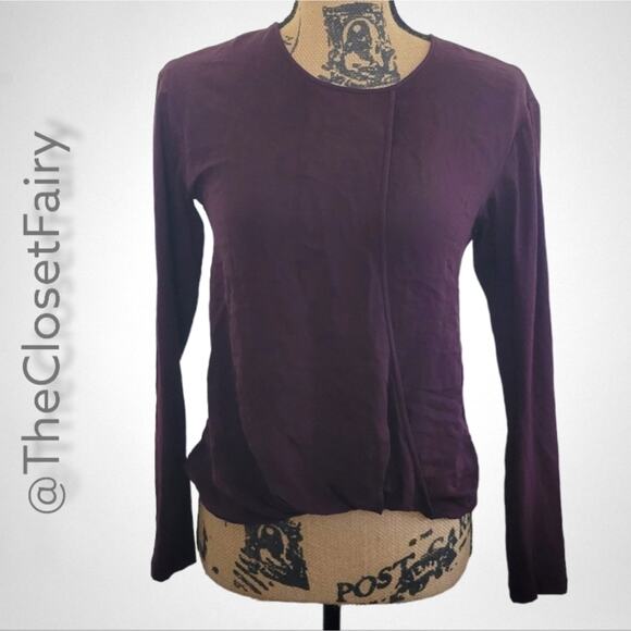 Theory small tall silk blend maroon purple faux wrap balloon hem blouse EUC - Picture 2 of 7